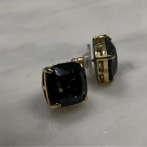 Kate Spade black with gold glitter specks square 12k stud earrings